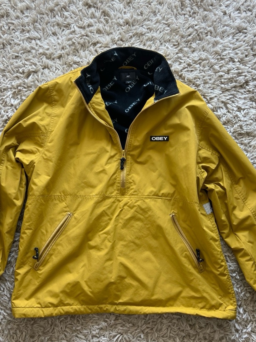 Obey Men's Mustard Yellow Half-Zip Windbreaker